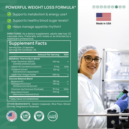 Selerb Berberine + Green Tea + B12 Complex - Gentle Plant-Based Formula with Chromium - 60 Capsules